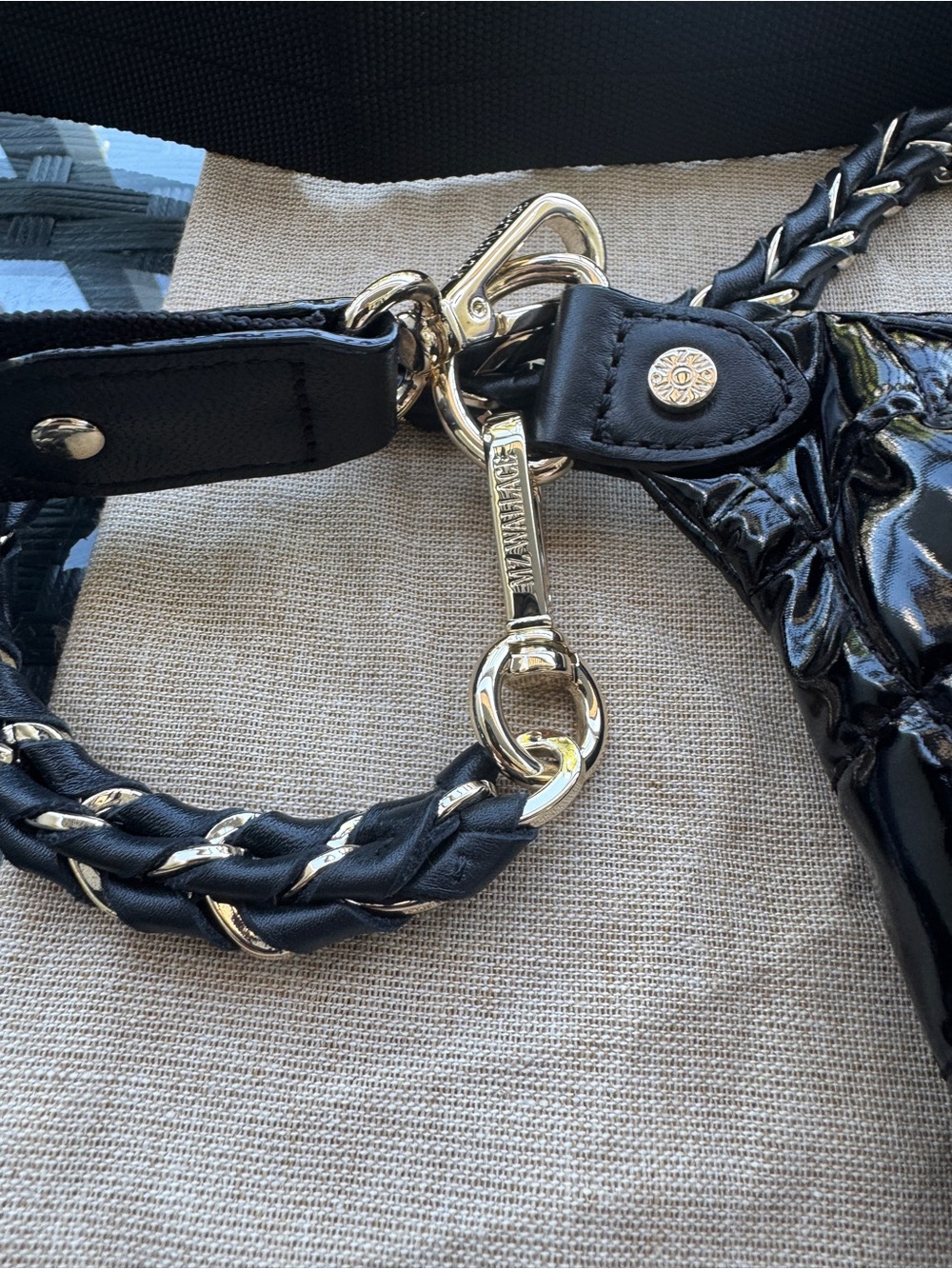 MZ Wallace Small Quilted Patent Leather Crossbody Sling Belt Bag Black Lacquer - Picture 3 of 14